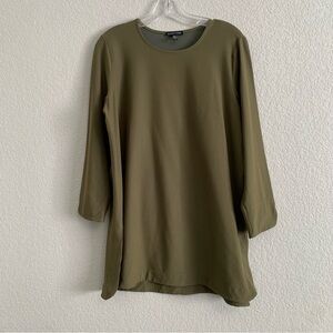 Eileen Fisher Tunic Top Women L Stretch Crepe Olive Green Minimalist Lagenlook